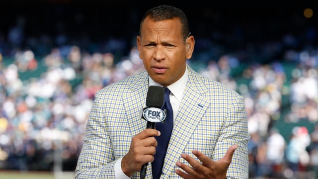 Jul 11, 2023; Seattle, Washington, USA; FOX Sports analyst Alex Rodriguez talks before before the 2023 MLB All Star Game at T-Mobile Park. Mandatory Credit: Joe Nicholson-USA TODAY Sports